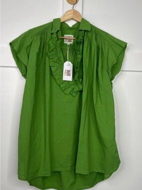 NWT A Shirt Thing Cuff Sleeves Hi Low V-Neck Logan Cabo Verde Green Size: Small